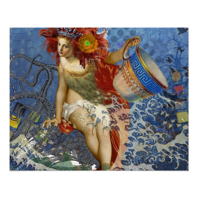 Póster Sirena Acuario Arte Azul Gótico (Anverso)