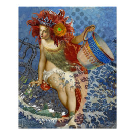 Póster Sirena Acuario Arte Gótico Azul