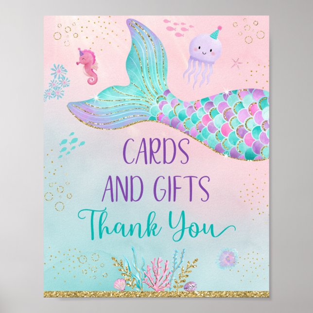 Póster Sirena Bajo El Mar Tarjetas De Cumpleaños Y Regalo (Frente)