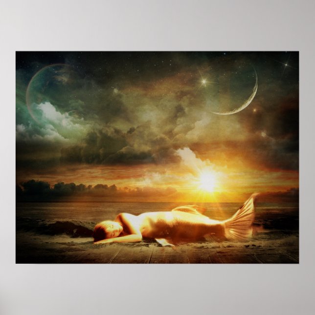Póster Sirena bajo el Poster místico Moon Starry Night (Frente)