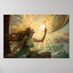Póster Sirena celebrando el poster del sol