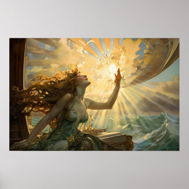Póster Sirena celebrando el poster del sol (Frente)