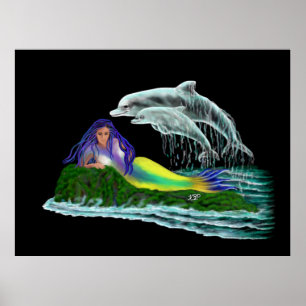 Póster Sirena con delfines