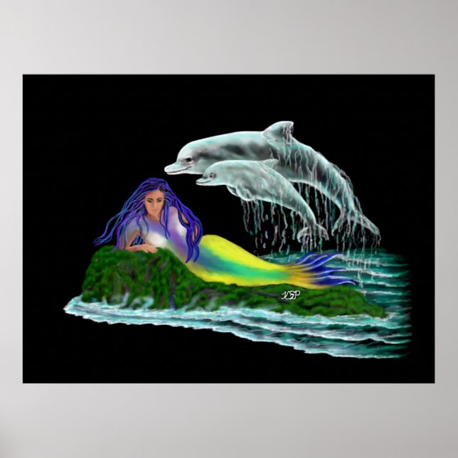 Póster Sirena con delfines (Frente)