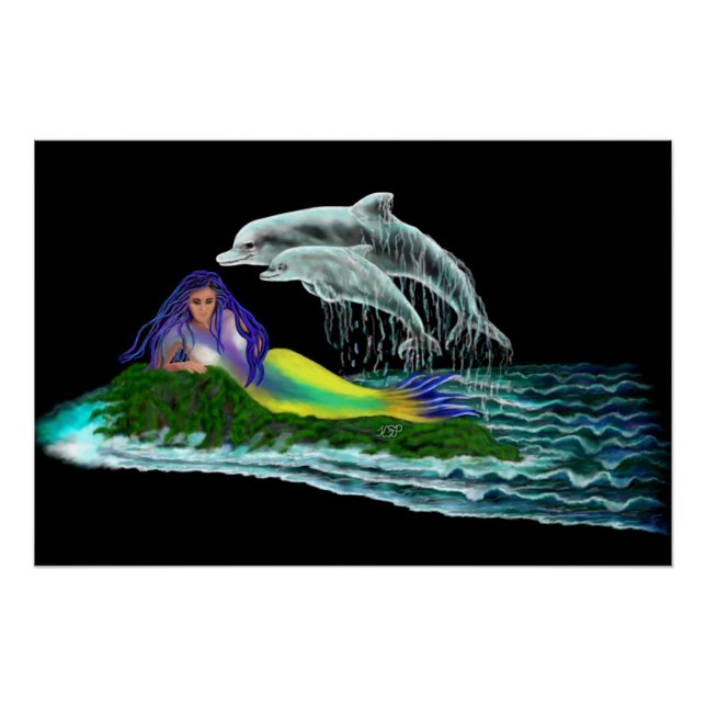 Póster Sirena con delfines (Anverso)