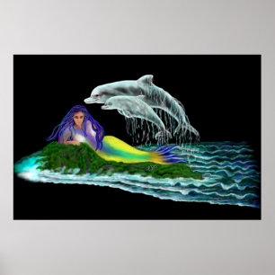 Póster Sirena con delfines