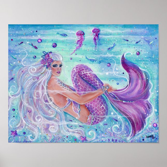 Póster Sirena con medusas de marisco por Renee Lavoie (Frente)