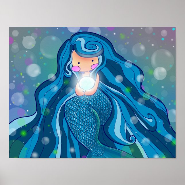 Póster Sirena con poster de perlas brillantes (Frente)