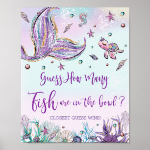 Póster Sirena Cuántos Peces En El Tazón Fiesta De Cumplea