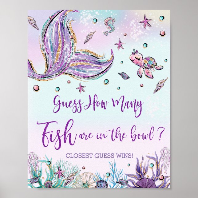 Póster Sirena Cuántos Peces En El Tazón Fiesta De Cumplea (Frente)