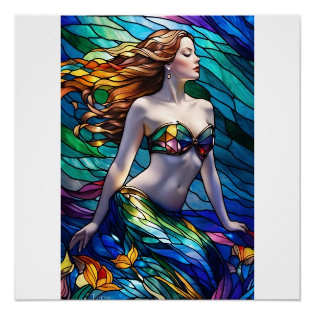 Póster Sirena de arcoiris de vidrio templado (Anverso)