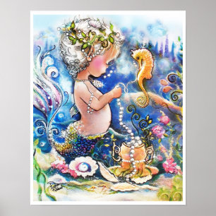 Póster Sirena de bebé y un hilo de perlas