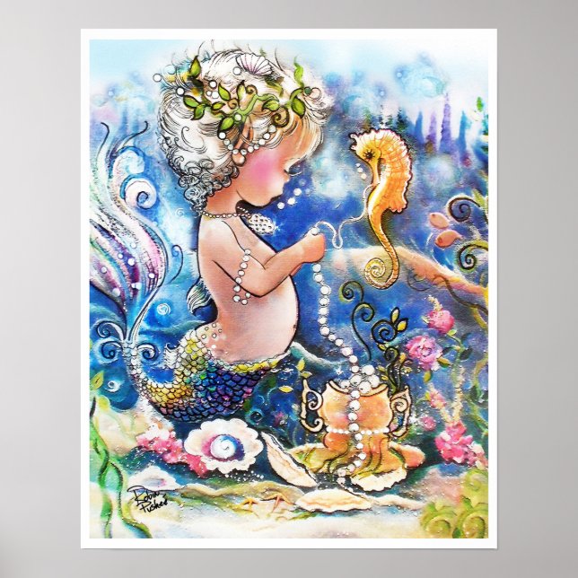 Póster Sirena de bebé y un hilo de perlas (Frente)