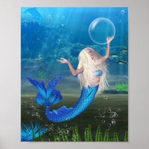 Póster Sirena de bonito rubia con burbuja