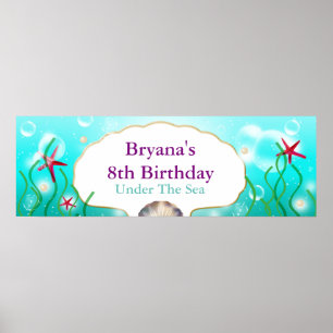 Póster Sirena Debajo del Mar Bandera de Cumpleaños de Pla