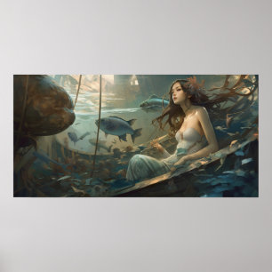Póster Sirena descansando en un naufragio