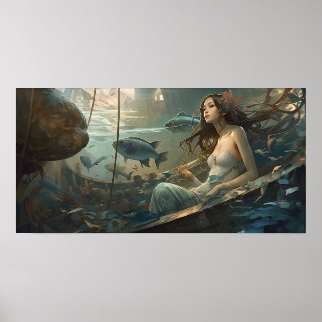 Póster Sirena descansando en un naufragio (Frente)