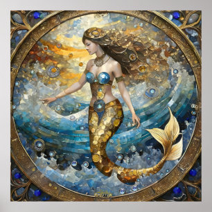 Póster Sirena en las olas del océano
