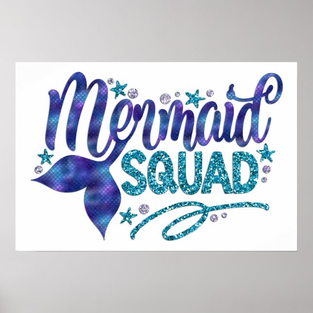 Póster Sirena - "Escuadrón de Sirenas" - Purpurina Verde  (Frente)