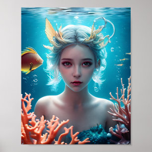 Póster Sirena Hermosa Bajo el Agua