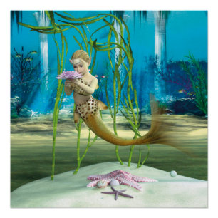 Póster Sirena joven fantasía submarina para niños