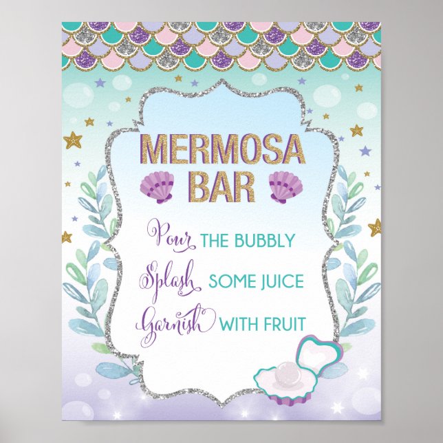 Póster Sirena Mimosa Bar Mermosa Rótulo Bajo el Mar (Frente)
