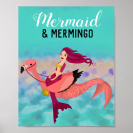 Póster Sirena morada de bonito y Mermingo Flamingo