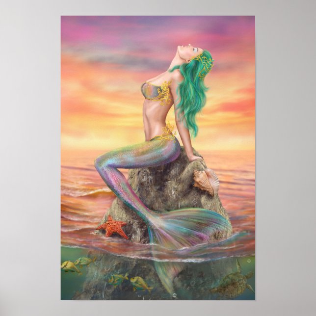 Póster sirena poster al atardecer (Frente)