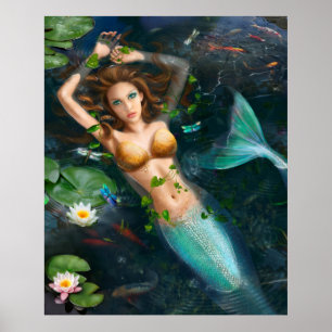Póster Sirena Poster-Hermosa en el lago con los lirios