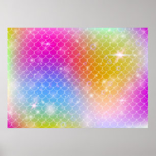 Póster Sirena princesa con una balanza arco iris kawaii