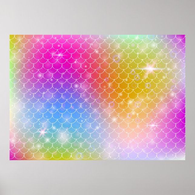 Póster Sirena princesa con una balanza arco iris kawaii (Frente)