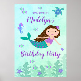 Póster Sirena Púrpura Bajo El Cumpleaños Del Mar