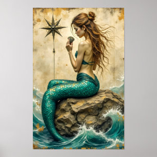 Póster Sirena Sentada En Una Roca