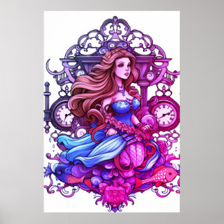 Póster Sirena Steampunk para niñas o niños en una pared