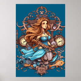 Póster Sirena Steampunk para niñas o niños en una pared