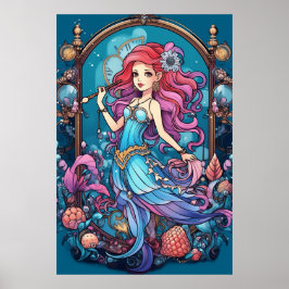 Póster Sirena Steampunk para niñas o niños en una pared 
