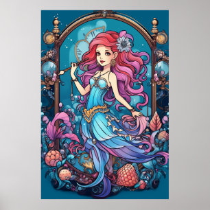 Póster Sirena Steampunk para niñas o niños en una pared