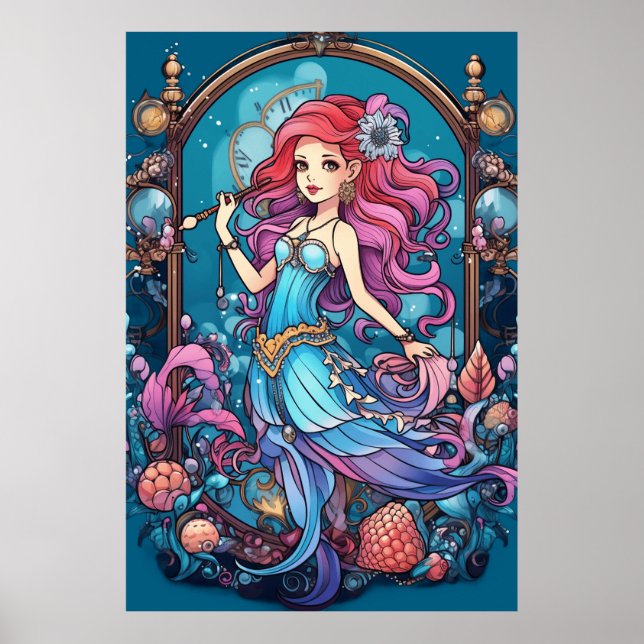 Póster Sirena Steampunk para niñas o niños en una pared  (Frente)