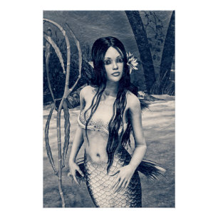 Póster Sirena Vintage Arte de Fantasía de Foto Antigua