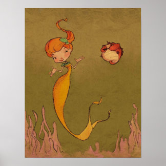 Póster Sirena y caballito de mar