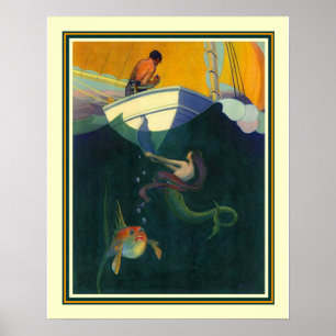 Póster Sirena y el barco de vela 1920 Imprimir 16x20