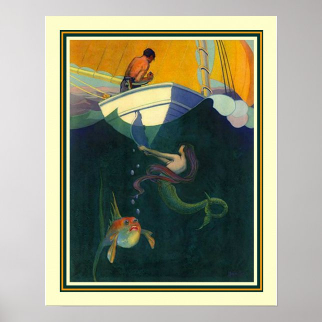 Póster Sirena y el barco de vela 1920 Imprimir 16x20 (Frente)
