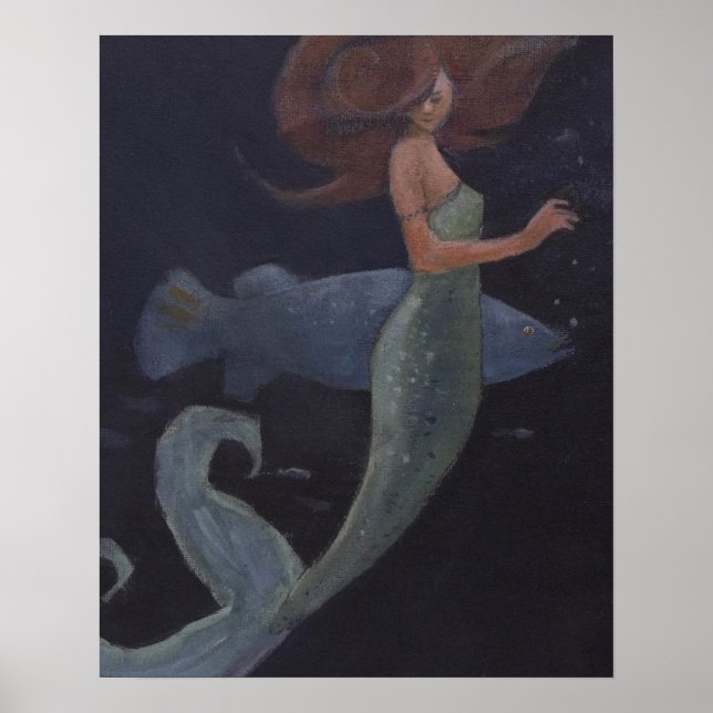 Póster Sirena y peces azules (Frente)