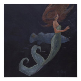 Póster Sirena y peces azules