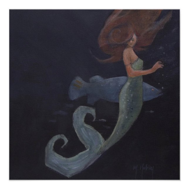 Póster Sirena y peces azules (Anverso)