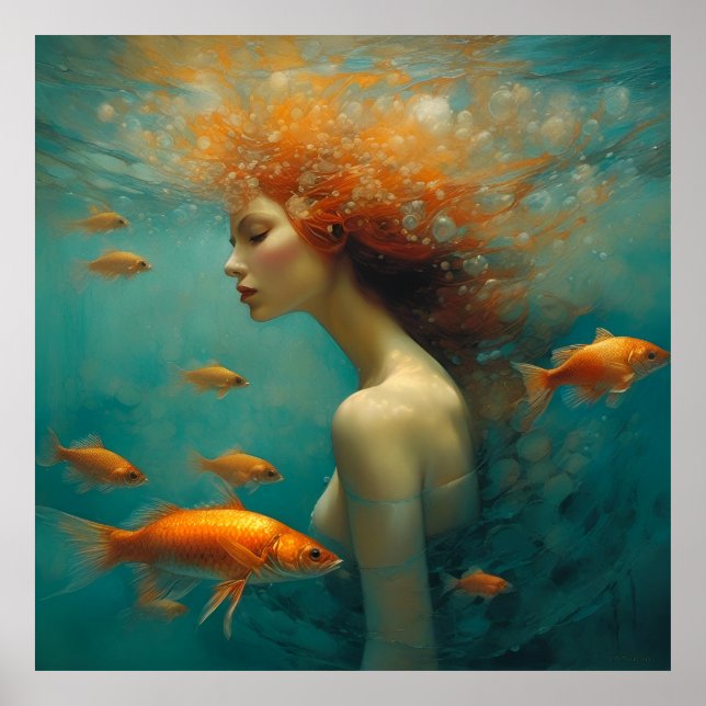 Póster Sirena y pez dorado (Frente)