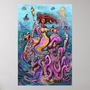 Póster Sirena y pulpo