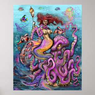 Póster Sirena y pulpo