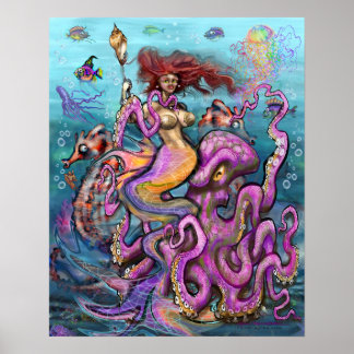 Póster Sirena y pulpo