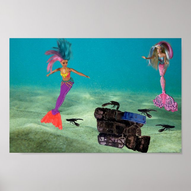 Póster Sirenas ayudando a la langosta. (Frente)